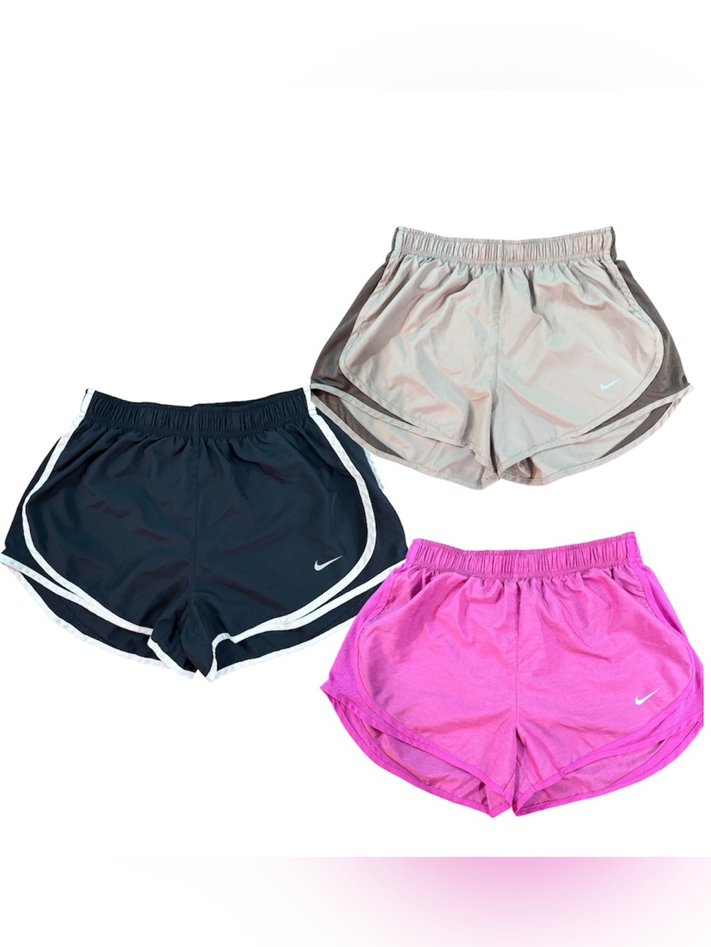 Nike Women’s M Dri-Fit Running Shorts set of 3 Black, Pink, Tan athleticworkout